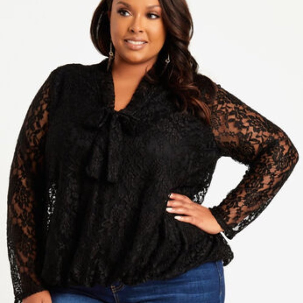 LACE TIE NECK BUBBLE TOP